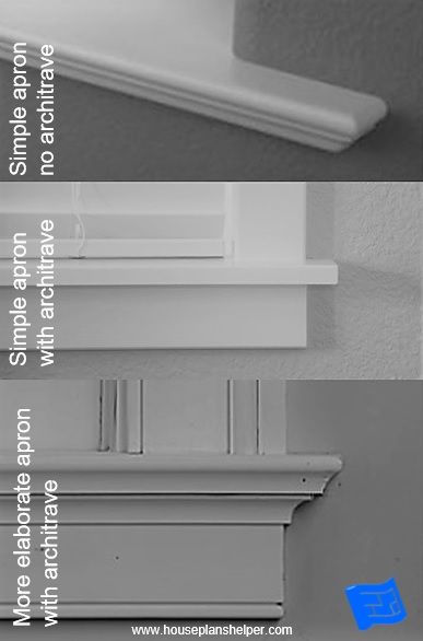 Window apron designs ranging from simple to more elaborate. Click through to www.houseplanshelper.com for more on window sill ideas and home design. Windowsill Trim Ideas, Mission Sill Window Casing, Window Stool Ideas, Window Apron Ideas, Interior Window Sill Ideas, Windows Sill Ideas, How To Make A Window Sill, Cottage Window Sill, Window Seals Ideas