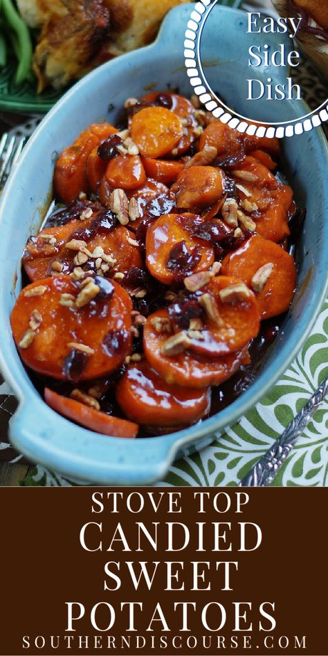 This old fashioned Candied Sweet Potatoes recipe delivers tender, buttery, caramelized sweet potatoes on the stovetop just like your grandmother made them. Simmered low and slow in brown sugar, orange juice and warm spices, this is the perfect southern side dish for almost anything Old Fashioned Sweet Potatoes, Candied Coconut Sweet Potatoes, Carmalized Sweet Potatoes, Glaze For Sweet Potatoes, Candied Sweet Potatoes With Pecans, Southern Style Sweet Potatoes, Stovetop Candied Sweet Potatoes, Glazed Sweet Potatoes Brown Sugar, Sweet Potatoes On Stove Top