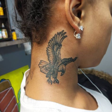 Rate This Eagle Neck Tattoo 1 to 100 #tattoo #tattoos #smalltattoos #amazingtattoo #beautifultattoos #watercolorTattoo #InspirationalTattoos #ArtTattoo #NeonTattoo #CoolTattoos #TattooDrawings #BodyArtTattoo #Tattoo Sketches #FootTattoos #CelestialTattoo Eagle On Neck Tattoo, Eagle Tattoo Behind Ear, Bird Neck Tattoo, Eagle Neck Tattoo, Pair Tattoos, Neon Tattoo, Hawk Tattoo, Celestial Tattoo, 100 Tattoo