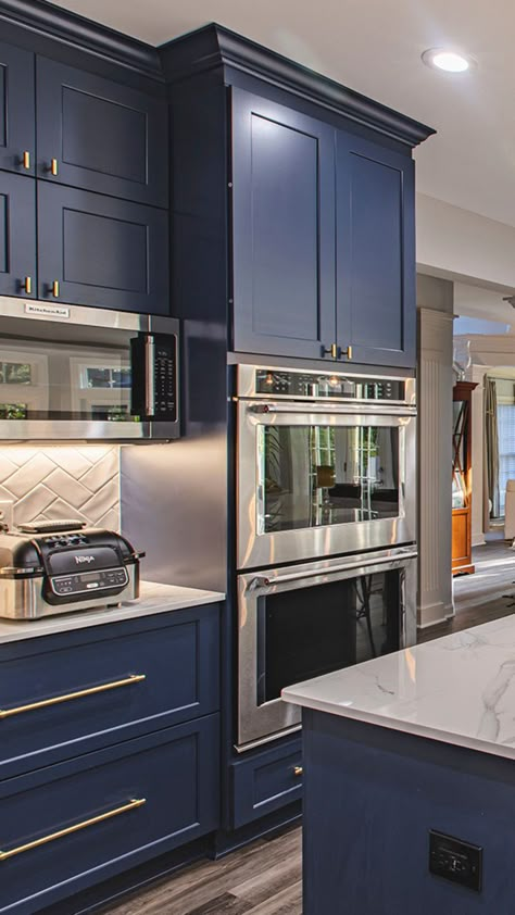 Our contemporary Galaxy line provides a timeless charm to your kitchen with smooth polished finishes and simple frame designs. Navy blue with hints of magenta, our Indigo cabinets add a unique, cool-toned burst of color into your kitchen. Fabuwood Kitchen Cabinet | The Galaxy line | Indigo Color Cabinets Indigo Kitchen Cabinets | In Stock Cabinets. · Get Quote Now https://instockcabinets.com/ · Don't forget to follow. Indigo Kitchen Cabinets, Blue Kitchen Wallpaper, Kitchen Ideas Blue, In Stock Cabinets, Blue Kitchen Paint, Blue Kitchen Inspiration, Blue Kitchen Ideas, Indigo Kitchen, Blue Gray Kitchen Cabinets