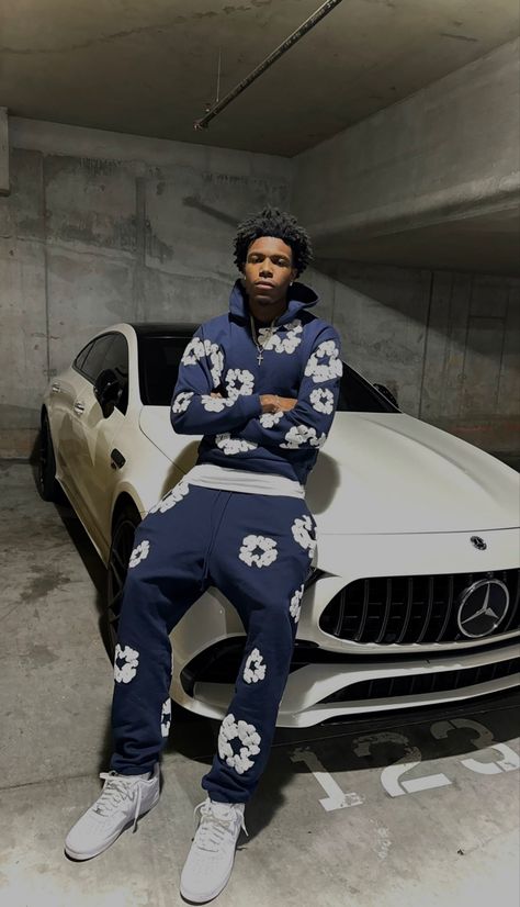 Midnight Navy Jordan 4 Outfit Men, 7 On 7 Football Drip, Designer Outfits Men, Central Cee Outfits, Black Men Outfit Ideas, Denim Tears Outfit, Uk Drip Outfits, Uk Drip Outfits Men, London Drip