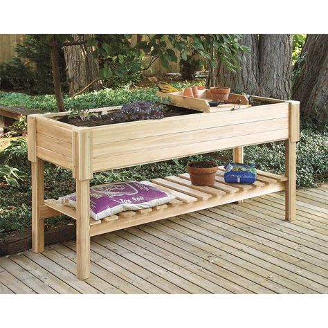 I'm going to make one like this for my herbs Inexpensive Raised Garden Beds, Raised Garden Bed Kits, Raised Gardens, Elevated Gardening, Cedar Planter Box, Raised Planter Boxes, Raised Garden Planters, Raised Patio, Cedar Garden