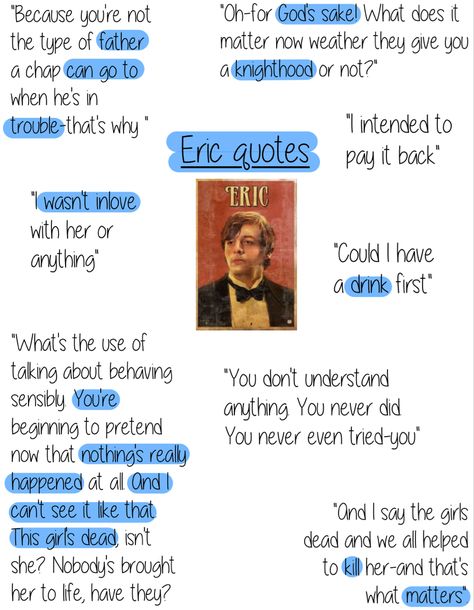 Eric Birling Quotes, Eric Birling Revision, Inspector Calls Quotes, Eric Birling, An Inspector Calls Quotes, C1 English, Gcse Poems, An Inspector Calls Revision, Studying Vibes