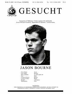 Wanted...... Matt Demon, Movie Printables, Matt Damon Jason Bourne, Nostalgic Movies, Bourne Identity, The Bourne Identity, Jason Bourne, Spy Games, Noir Movie