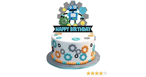 Robot Cake Topper, Robot Birthday Cake, Robot Birthday Party Decorations, Robot Cupcakes, Robot Cake, Happy Birthday Party Decoration, Robot Birthday Party, Robot Party, Edible Cake Toppers