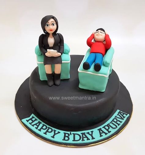 Psychology theme cake with psychologist on chair and patient on table for Psychologist's birthday by Sweet Mantra - Customized 3D cakes Designer Wedding/Engagement cakes in Pune - http://cakesdecor.com/cakes/317603-psychology-theme-cake-with-psychologist-on-chair-and-patient-on-table-for-psychologist-s-birthday Psychology Graduation Cakes, Psychology Cake, Psychology Graduation, Medical Cake, Customised Cakes, Orange Chocolate Cake, Chocolate Garnishes, Adult Birthday Cakes, Cake Baking Recipes