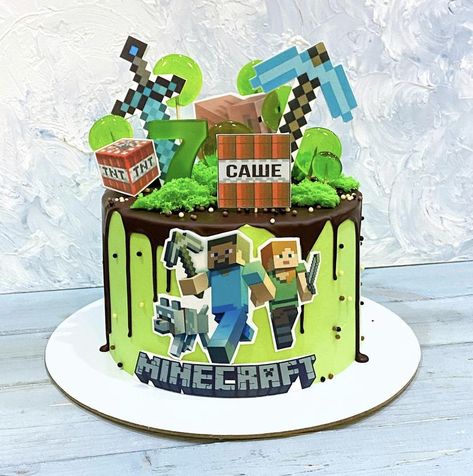 Minecraft Cake Designs, Pastel Minecraft, Simple Cake Topper, Minecraft Cupcakes, Ninjago Cakes, Minecraft Party Decorations, Minecraft Birthday Cake, Cars Birthday Cake, Minecraft Theme