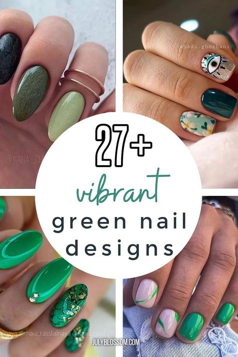 Green Leafy Nails, Leafy Nail Design, Vacation Nails Green, Green Nails With Dots, Emerald Green Ombre Nails, Forest Green Nails Design, Green Short Nail Designs, Green Gel Nail Designs, Emerald Nail Ideas