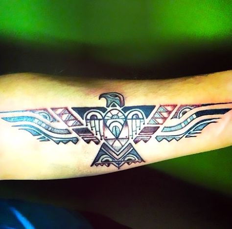 30 Native American Tattoo Ideas - Native American Thunderbird Native American Eagle Tattoo, Native American Feather Tattoo, Thunderbird Tattoo, Eagle Feather Tattoos, Phoenix Bird Tattoos, Native American Feathers, American Indian Tattoos, Native American Tattoos, Native Tattoos