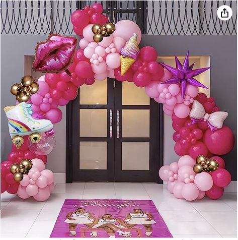 Pink And Gold Balloon Garland, Pink With Chrome, Princess Theme Party Decorations, Mother's Day Decorations, Gold Balloon Garland, Hot Pink And Gold, Balloon Wreath, Barbie Theme Party, Balloon Kits