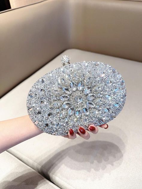 Bride Preparation, Prom Purse, Diamond Party, Hand Bags For Women, Denim And Diamonds, Party Handbags, Silver Clutch, Rhinestone Clutch, Pearl Bag