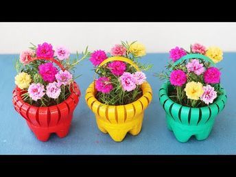 Recycle Plastic Bottles Diy Craft Ideas, Flower Pot Diy Ideas, Flower Pots Ideas, Flower Pot Diy, Recycled Bottle Crafts, Portulaca Flowers, Bottle Craft Ideas, Plastic Bottles Crafts, Plastic Bottle Craft