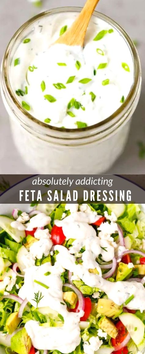 Simple Creamy Salad Dressing, Creamy Greek Salad Dressing, Feta Salad Dressing, Greek Lettuce Salad, Feta Dressing Recipe, Feta Cheese Dressing, Greek Salad Dressing Recipe, Feta Dressing, Chicken Caesar Pasta