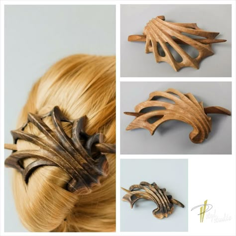 HAIR CLIP NO. 507 #OriginalArt #HairClip #HairJewelry #Hairpins #BunCage #WoodenJewelry #Sculpture #HairAccessories #Art #HairBarrettes Wood Hair Accessories, Wooden Hair Pins, Hand Carved Wooden Hair Pins, Hair Pins Diy, Resin Wood Hair Stick, Wood Carving Hair Stick, Wood Jewelery, Wooden Comb, Wood Art Projects