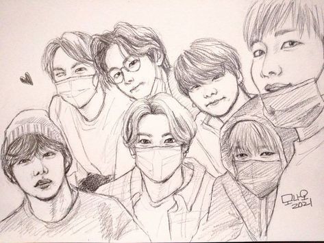 Bts Drawings Easy, Bts Group Photo, Bts Sketch, Group Photo, Bts Drawings, Bts Group, Sketch Art, Pencil Art, Follow For More