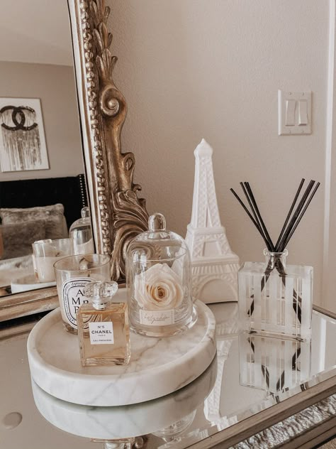 Bathroom Vanity, Dresser, Perfume Bottles, Vanity, Candles, Mirror, White, Dressing Table