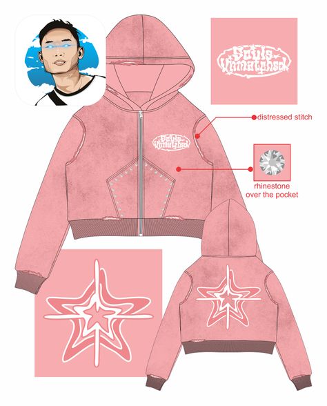 Hoodie Cropped ripped rhinestone design @soulsunmatched_ @ngsgee_ . 3 colorways design. Order design dm me now or visit my link bio instagram @ardimaspanji_ Street Wear Hoodie, Clothing Branding Design, Desain Merek, Hoodie Design Ideas, Y2k Outfits Men, Clothing Templates, Brand Inspiration Board, Zip Hoodie Design, Hoodie Drawing