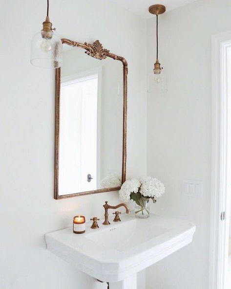 Madeleine Mirror | Anthropologie #vintagebathroom Parisian Bathroom, French Country Bathroom, Elegant Bathroom, Vintage Bathroom, Bathroom Inspo, Bath Room, Bathroom Reno, Half Bath, Home Bathroom