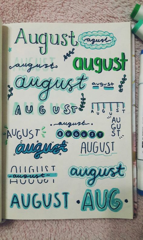 August Font Hand Lettering, August Bullet Journal, Bullet Journal Titles, Bullet Journal Work, Bullet Journal Headers, Pretty Writing, Title Ideas, School Study Ideas, Bullet Journal Ideas Templates