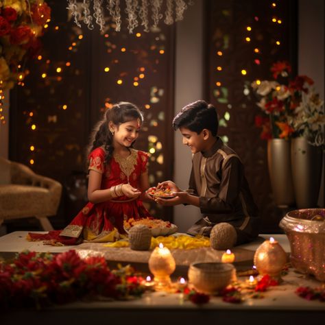 Brother and sister celebrating Raksha Bandhan Diwali Family, Diwali Facts, Diwali Poses, Diwali Shoot, Diwali Theme, Diwali 2024, Mom And Kids, Diwali Photography, Bhai Dooj