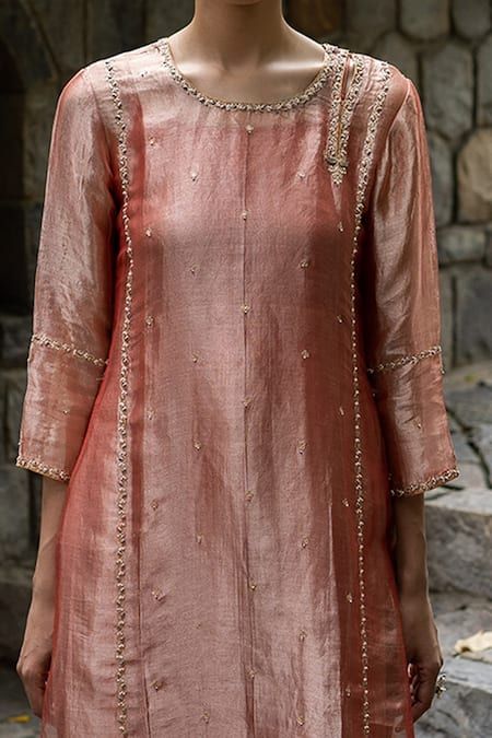 Buy Pink Tissue Silk Embroidery Zardozi And Sequins Round Kurta & Pant Set For Women by Deep Thee Online at Aza Fashions. Embroidery Zardozi, Suits For Women Indian, Trendy Suits, Kurta Pant Set, Suits Design, Kurta Designs Women, Embroidery Suits Design, Silk Suit, Pattern Embroidery