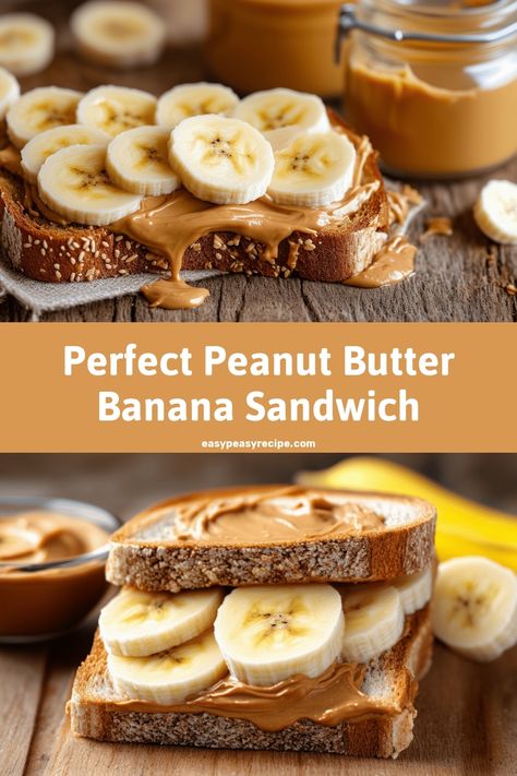 Two slices of whole-grain bread with creamy peanut butter and sliced bananas on top. Bread Peanut Butter And Banana, Peanut Butter Toast With Banana, Peanut Butter And Banana Toast, Creative Breakfast Ideas, Peanut Butter And Banana Sandwich, Wholesome Breakfast, Peanut Butter Toast, Easy Zucchini Recipes, Banana Toast