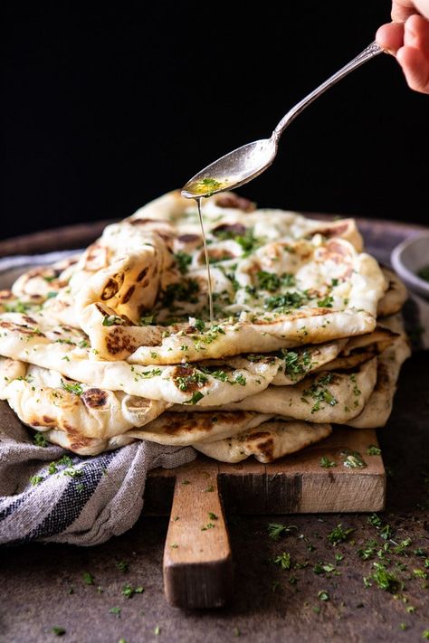 Herbed Garlic Butter Naan. - Half Baked Harvest Lentil Potato Soup, Pane Naan, Plain Naan, Butter Naan, Naan Recipe, Garlic Herb Butter, Simple Dinner, Half Baked Harvest, Coconut Butter