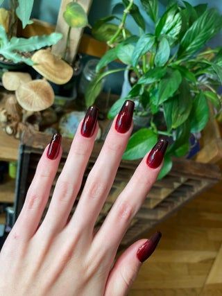 Dark Red Jelly Nails, Red Jelly Nails, Nail Contest, Nails Design Natural, Red Chrome Nails, Red Gel Nails, Dark Red Nails, Red Jelly, Gothic Nails