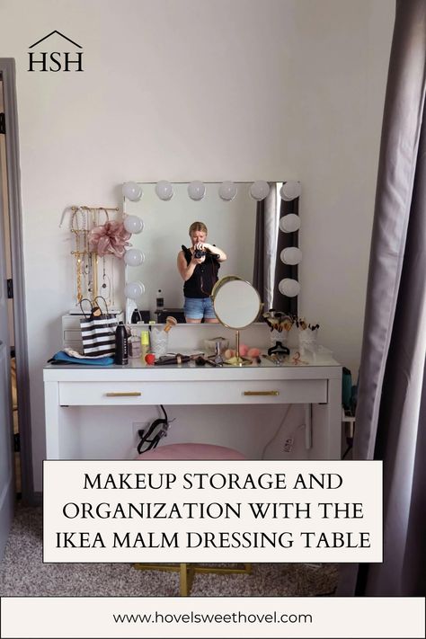 ikea, makeup storage, makeup organization Dressing Table Ideas Storage, Malm Dressing Table Organization, Dressing Table Hacks, Ikea Malm Desk, Ikea Dressing Table, Ikea Malm Dressing Table, Malm Dressing Table, Dressing Table Organisation, Malm Dresser