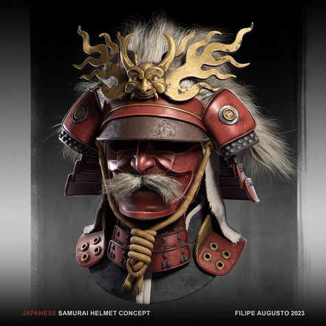 ArtStation - Helmets of the World: Samurai Kabuto Samurai Helmet Drawing, Samurai Armor Design, Samurai Helmet Tattoo, Diy Samurai Helmet, Samurai Helmet Design, Dogman Encounters, Samurai Kabuto, Japanese Samurai Helmet, Japanese Warrior Tattoo