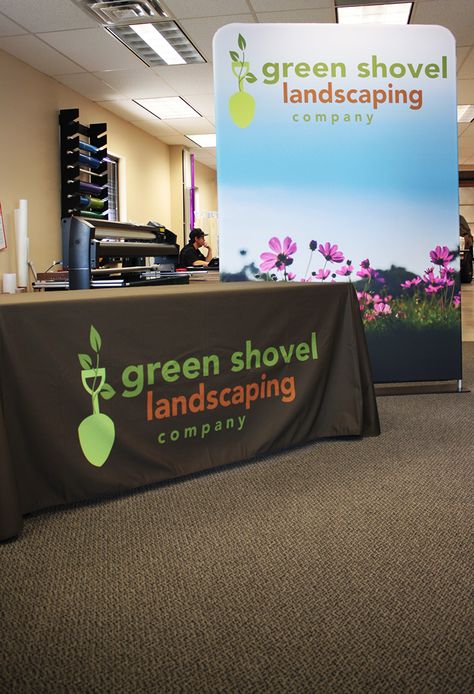 Landscaping Banner stand and Table throw for a home and garden trade show Diy Trade Show Booth Ideas, Table Cloth Design, Trade Show Table, Launch Party Ideas, Table Display Ideas, Trade Show Booth Ideas, Trade Show Ideas, Expo Ideas, Company Car