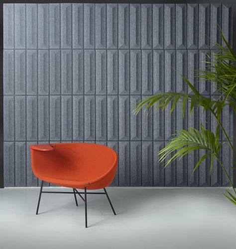 Moment – Modern leather or fabric lounge chair – Khodi Feiz – Offecct | Offecct Acoustic Walls, Fabric Lounge Chair, Textured Wall Panels, Wall Panel Design, Acoustic Design, Acoustic Panel, Gray Wall, Acoustic Solutions, Acoustic Wall Panels