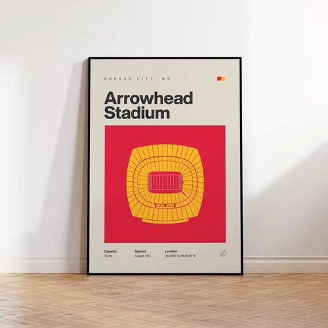 Sports Bedroom, Kansas City Art, Arrowhead Stadium, Sport Bedroom, Posters Minimalist, Minimalist Office, Football Poster, Bedroom Posters, Sport Poster