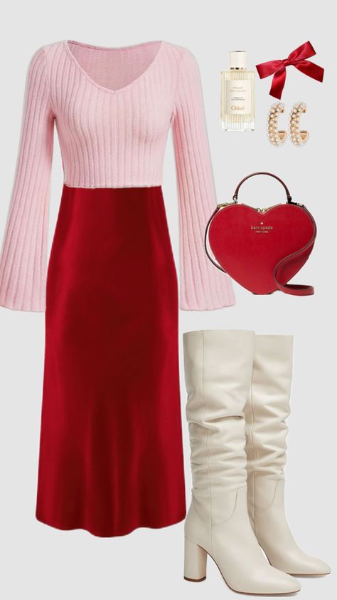 #valentinesday #modest #modestfashion #churchoutfit #silkskirt #redaesthetic #classy #lightpink #boots #winter #winterfashion #outfit Aesthetic Outfit Skirt, Modest Fashion Christian, Picnic Skirt, Outfit Coquette, Punk Style Outfits, Cute Modest Outfits, Winter Fashion Outfits Casual, Royal Outfits, Modest Wear