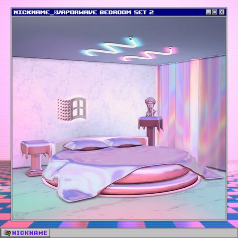 Sims 4 Vaporwave, Vaporwave Bedroom, Give Me A Nickname, Y2k Bedroom, Y2k Room, Cc Mods, Sims 4 Bedroom, Free Sims 4, Sims 4 Game Mods