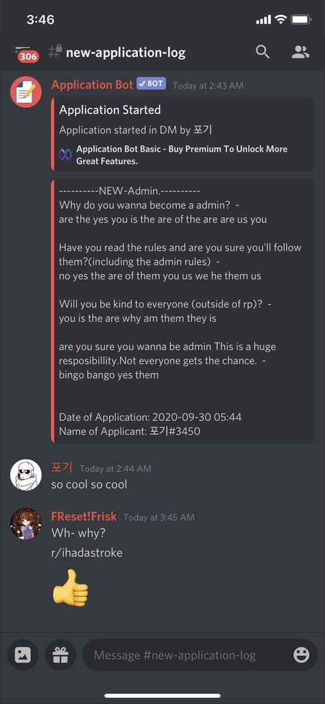 Lookin through my discord server applications and I see this. I had an aneurysm from just reading this - ThorGift.com - If you like it please buy some from ThorGift.com Discord Mod Application Form, Funny Massage, Discord Chat, Application Form, Discord Server, I Phone, Massage, How To Become, Reading