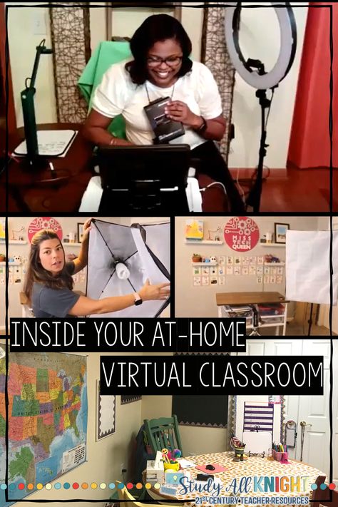 Inside Your At-Home Classroom For Virtual Teaching and Remote Learning Teachers, do you know where to start? Educators everywhere received the news from their school districts that they were expected to teach from home, delivering asynchronous lessons and synchronous lessons. This was no longer emergency teaching like we experience in the spring, 2020. Teachers all over the world started to set up virtual classroom spaces in their homes. For all grades, K-12 and all subjects. #virtualclassroom Virtual Teacher Home Office, Student Centered Classroom, Ap Language And Composition, Remote Teaching, Virtual Teaching, Teaching English Online, 21st Century Learning, Virtual Classroom, Middle School Classroom