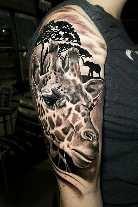 Giraffe Tattoo, Jungle Tattoo, Holy Spirit Tattoo, Animal Tattoos For Women, Africa Tattoos, Salvation Tattoo, Tattoo Japanese Style, Animal Sleeve Tattoo, African Tattoo