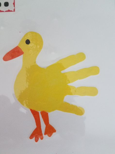 Duck Craft For Preschool, Handprint Duck, Duck Handprint Art, Duck Art And Craft For Preschool, Toddler Duck Craft, Duck Handprint Craft, Duck Art For Toddlers, Duck Footprint, Duck Craft For Toddlers