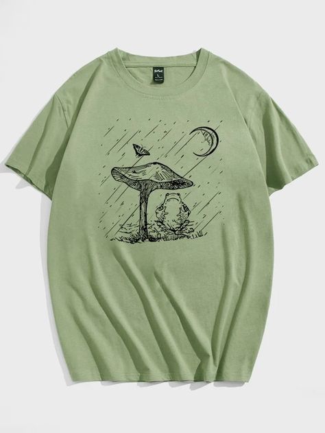 ROMWE Guys Mushroom & Frog Graphic Tee | SHEIN EUR Frog Graphic, Mushroom Frog, Fabric Paint, Mens Graphic Tee, Graphic Shirts, Graphic Tee, Long Sleeve Tshirt Men, New Arrivals, Shirt Designs