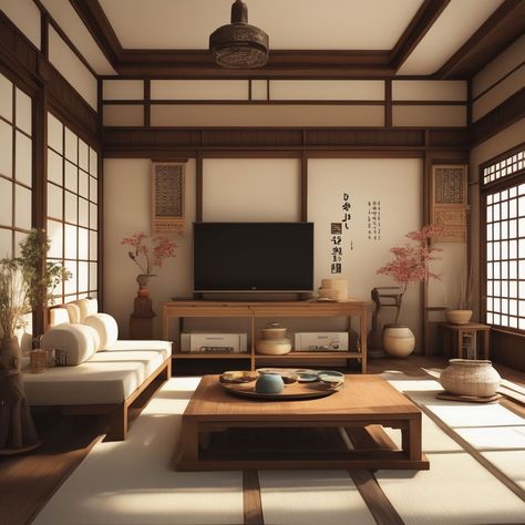 COLOR PALETTE: This is an example of a darker brown color used in the traditional Japanese color palette. The dark brown wood contrasts the light tan walls and reflects the colors of the tatami mats. Most colors in Japanese interiors and architecture are neutral and reflect nature. Japan Living Room, Japanese House Interior, Japanese Living Room, Japanese Apartment, Zen Interiors, Japanese Home Design, Japanese Style House, Traditional Japanese House, Japanese Interiors