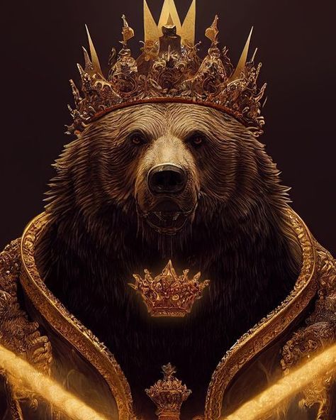 King Bear Fantasy Bear Art, Bear King, Goat Logo, Wild Bear, Bear Artwork, Bear Tattoos, Golden Bear, Wild Animals Pictures, King Crown