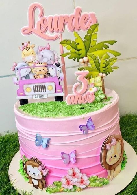 Safari Birthday Cake Girl, Safari Birthday Party Girl, Safari Baby Shower Girl, Jungle Safari Cake, Jungle Theme Cakes, Safari Baby Shower Boy, Safari Cake, Jungle Thema, Wild Birthday Party