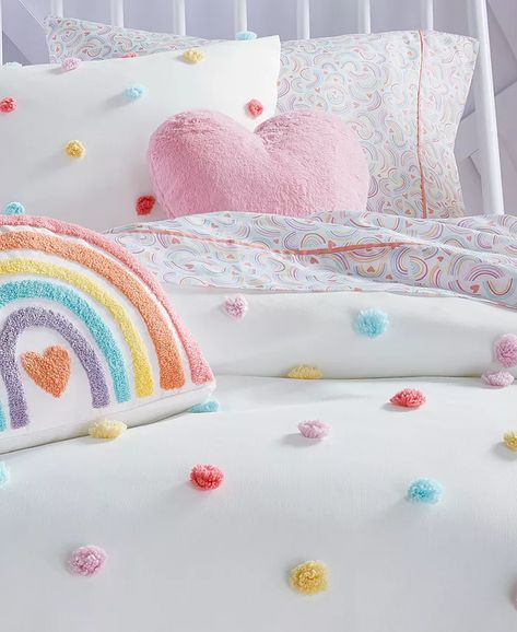 Bedroom Toys Storage, Girls Rainbow Bedroom Ideas, Rainbow Room Kids Girl Bedrooms, Rainbow Theme Bedroom, Rainbow Themed Bedroom, Girls Rainbow Bedroom, Twins Bedroom, Girls Comforter Sets, Rainbow Bedroom