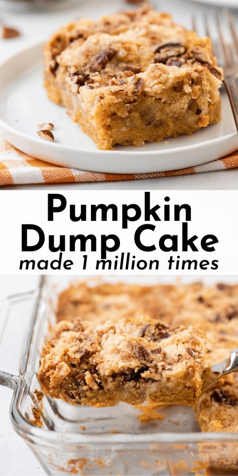 This 8 ingredient pumpkin dump cake has 718,000 views and counting, which is no surprise since it’s equally easy and delicious. Just mix, dump and bake - in under 1 hour you’ll have a family favorite pumpkin dessert that will have guests begging for more! Easy Pumpkin Dump Cake, Walnut Topping, Pumpkin Dump Cake Recipe, Easy Dump Cake Recipe, Pumpkin Dump, Blueberry Dump Cakes, Cheesecake Oreo, Dump Cake Recipe, Dump Cake Pumpkin