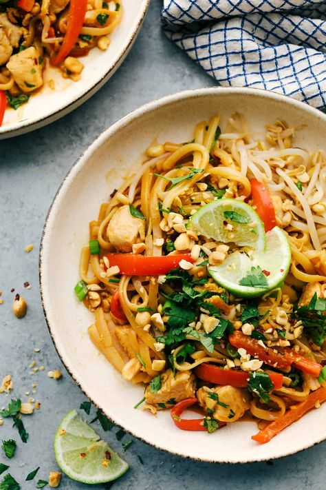 Homemade Pad Thai, Erin Lives Whole, Chicken Breast Crockpot Recipes, Chicken Pad Thai, Pad Thai Sauce, Crockpot Chicken Breast, Pad Thai Noodles, Thai Sauce, Thai Recipe