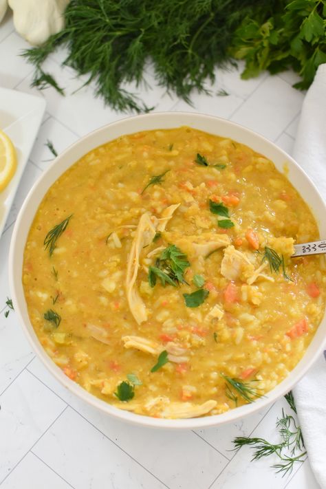 This Chicken Lentil Soup Recipe is a hearty, filling recipe that is perfect for those chilly days. Shredded chicken is mixed with red lentils, vegetables, warm spices and topped with fresh herbs. You will love this easy soup that also freezes well! Lentil Soup With Chicken Broth, Red Lentil Chicken Soup, Recipe Shredded Chicken, Sunday Soup, Chicken Lentil Soup, Pasta Soup Recipes, Chicken Lentil, Soup Ideas, Slow Cooker Lentils