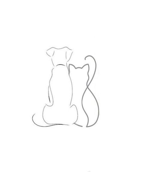 Two Cats One Dog Tattoo, Cat And Dog Tattoo Designs, Cats And Dogs Tattoo, Cat And Dog Embroidery, Cat And Dog Tattoo Ideas, Cat And Dog Doodle, Vet Tattoo Ideas, Dog And Cat Tattoo Together, Dog And Cat Tattoo