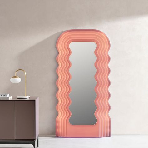 Eternity Modern on Instagram: “Curvy in shape, pink in color, and complete with an illuminated neon frame, this stunning mirror always impresses. #eternitymodern” Ultrafragola Mirror, Tribeca Loft, Modern Media Console, Traditional Mirror, Wavy Mirror, Selfie Mirror, Traditional Mirrors, Free Mirror, Memphis Design