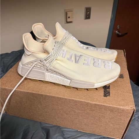 Size 13 - adidas NMD Human Race Trail x Pharrell Now Is Her Time 2019 Adidas Nmd, Human Race, Ivory Color, Adidas Shoes, Adidas Men, Size 13, Fashion Games, A Style, Hands On